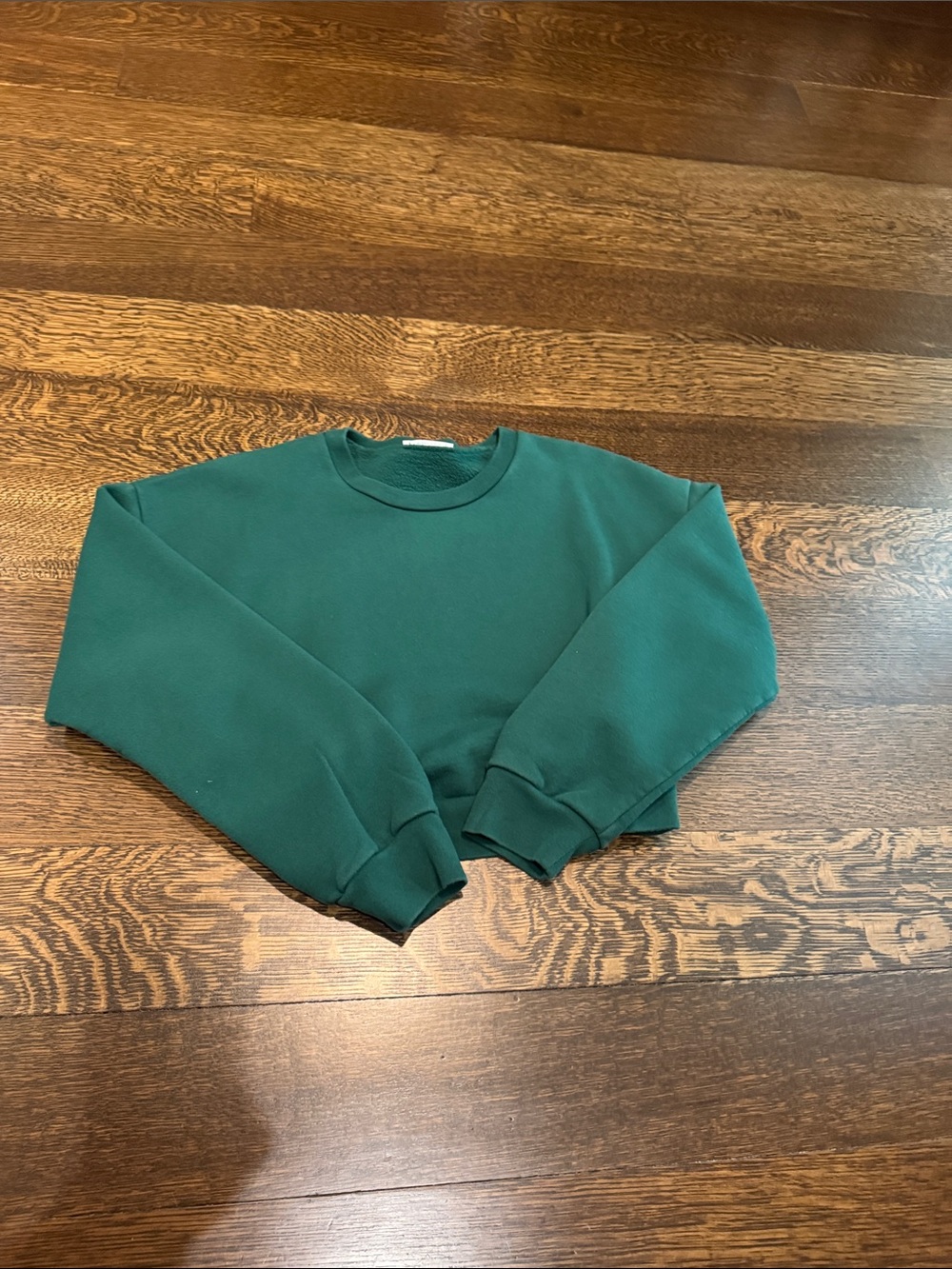 Reformation Cropped Crewneck Sweatshirt in Teal Green